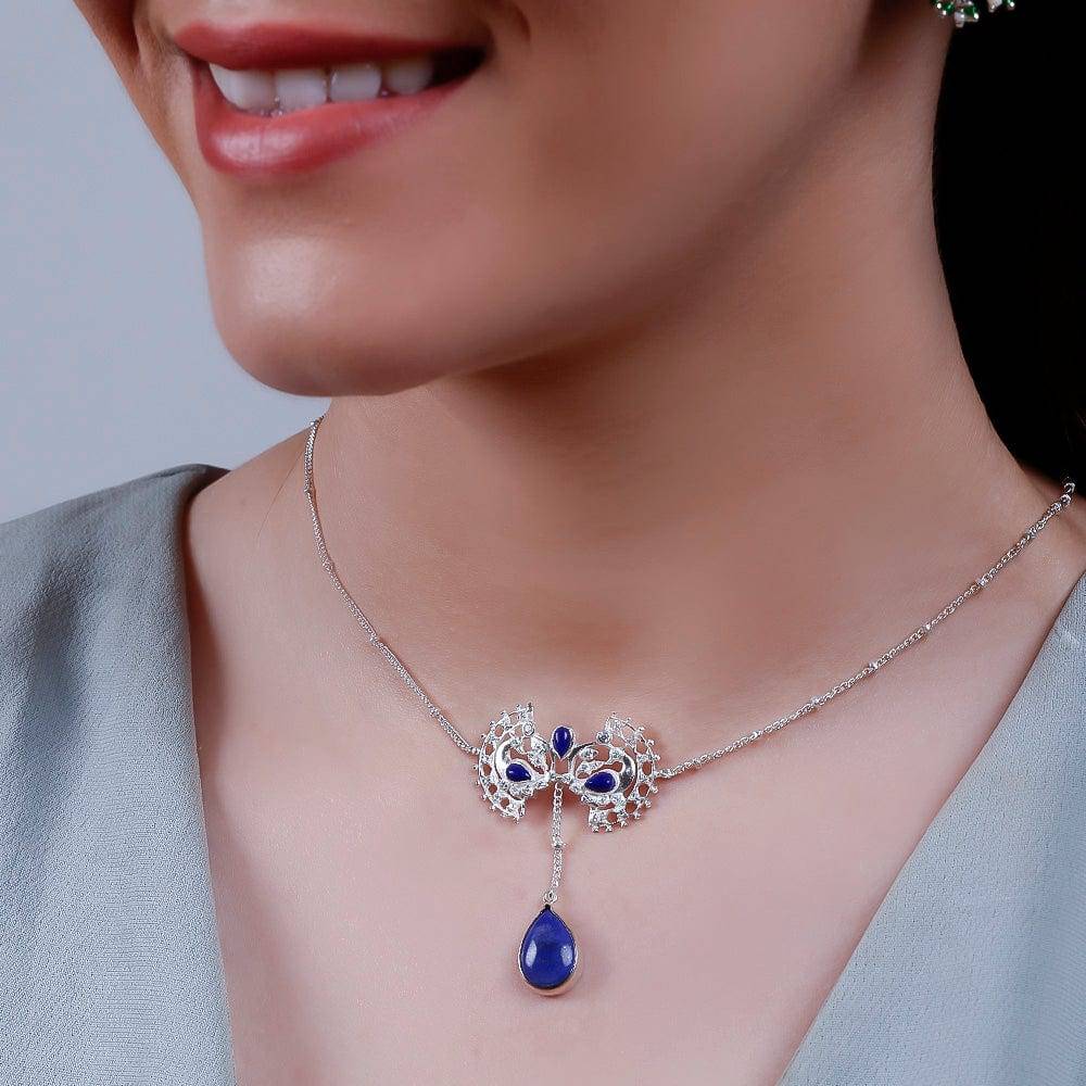 Silver Blue Swan Lapis Necklace : U080SG010N1020