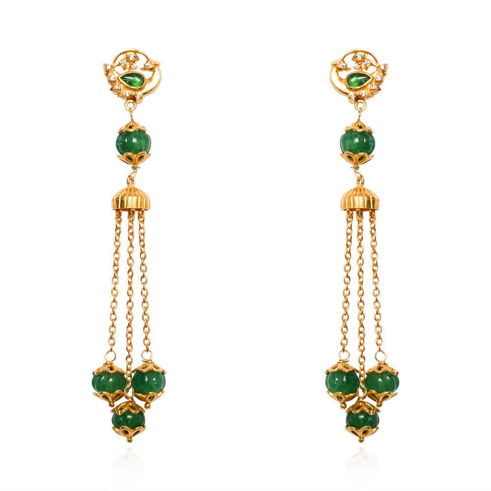 92.5 Silver Green Pumpkin Onyx Bead Swan Earrings : U080SG011E1005