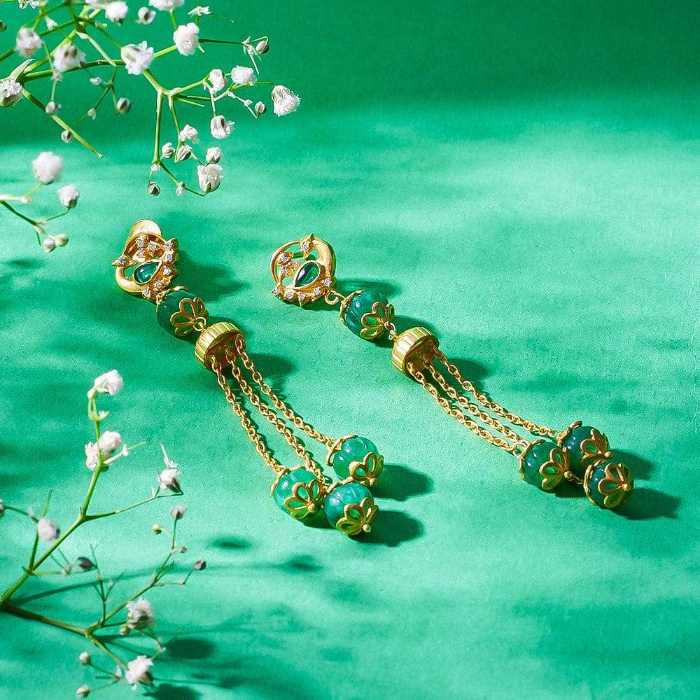 92.5 Silver Green Pumpkin Onyx Bead Swan Earrings : U080SG011E1005