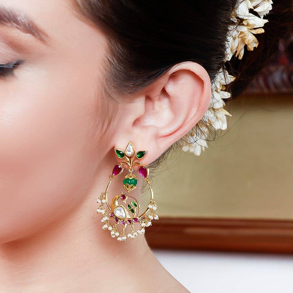 Silver Kundan Swan Chandbali : U080SG015E1006