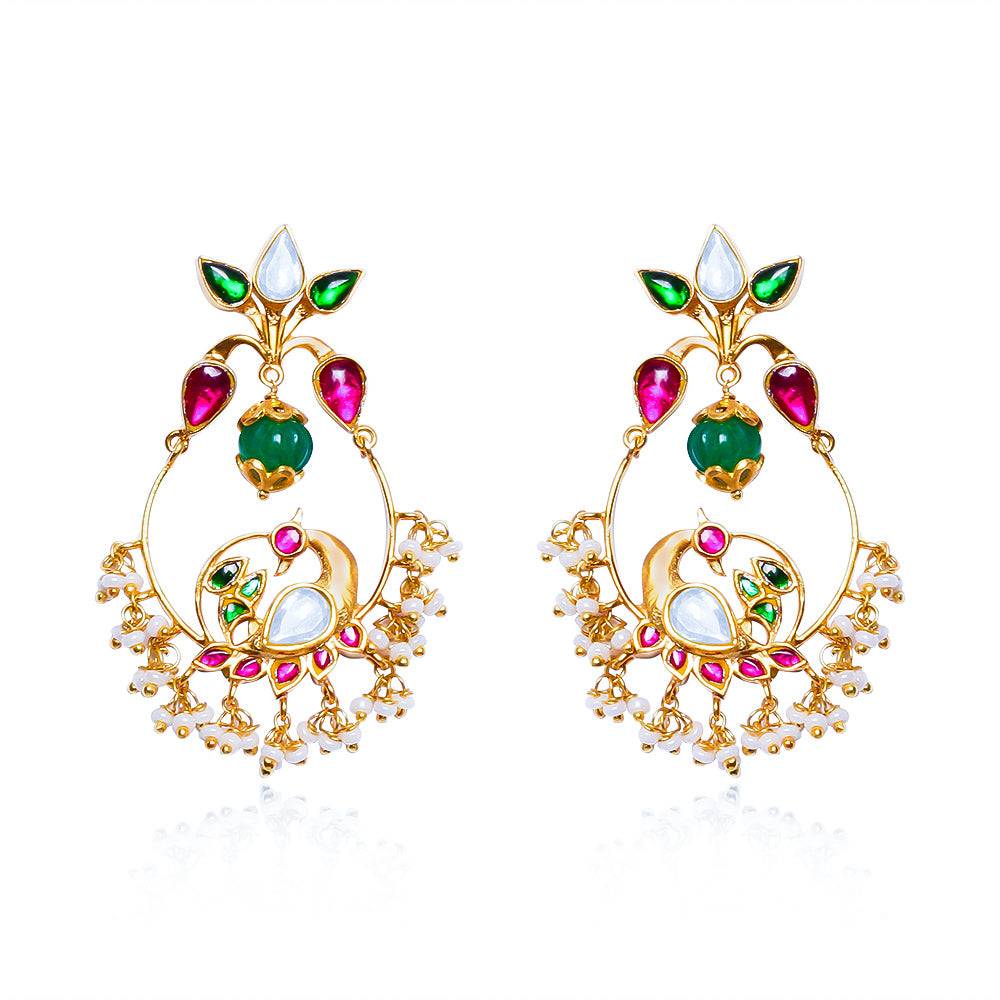 Silver Kundan Swan Chandbali : U080SG015E1006