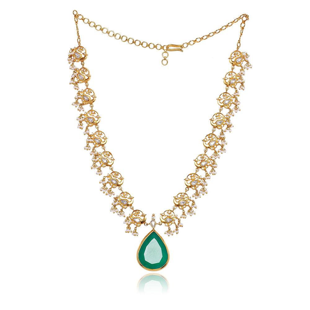 Silver Swan Green Statement Neckalce : U080SG038N1021