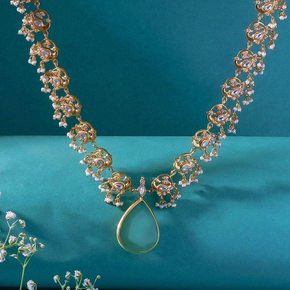Silver Swan Green Statement Neckalce : U080SG038N1021