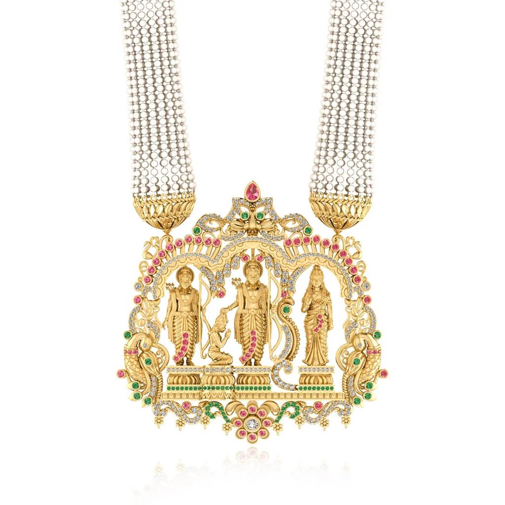 Silver 92.5 Ram Darbar Necklace : U080SG084N0437