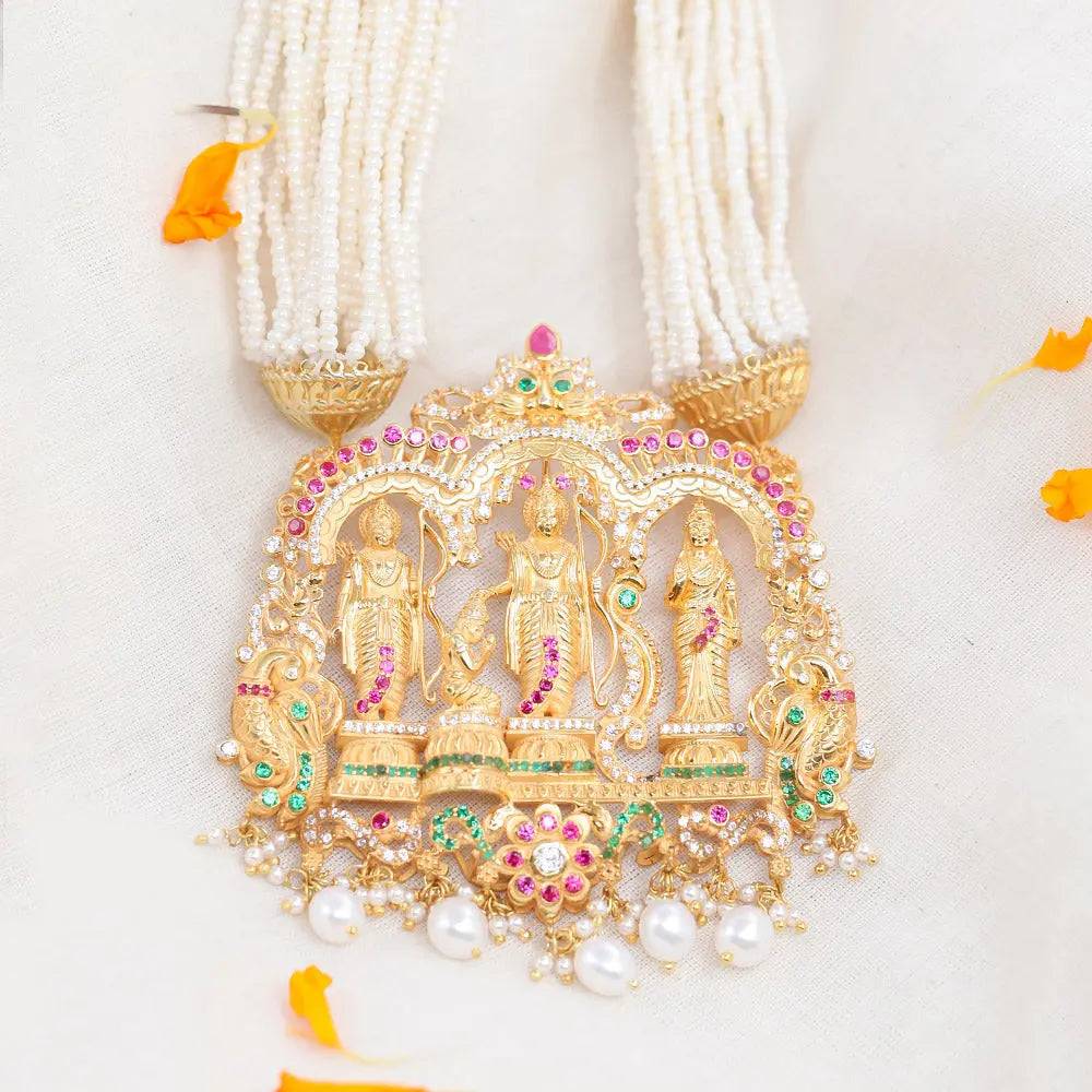 Silver 92.5 Ram Darbar Necklace : U080SG084N0437