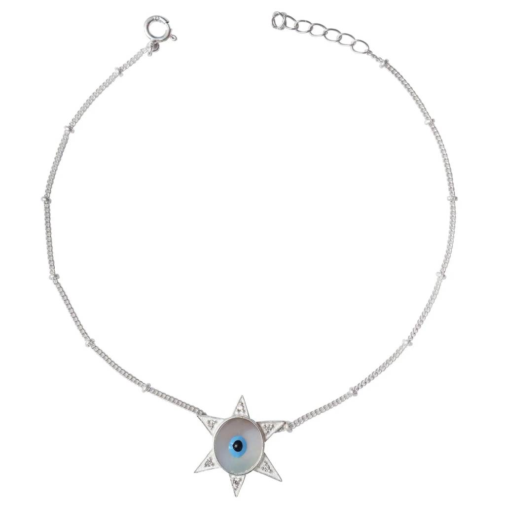 Single Silver Evil Eye Star Anklet : U080SO009LA0532