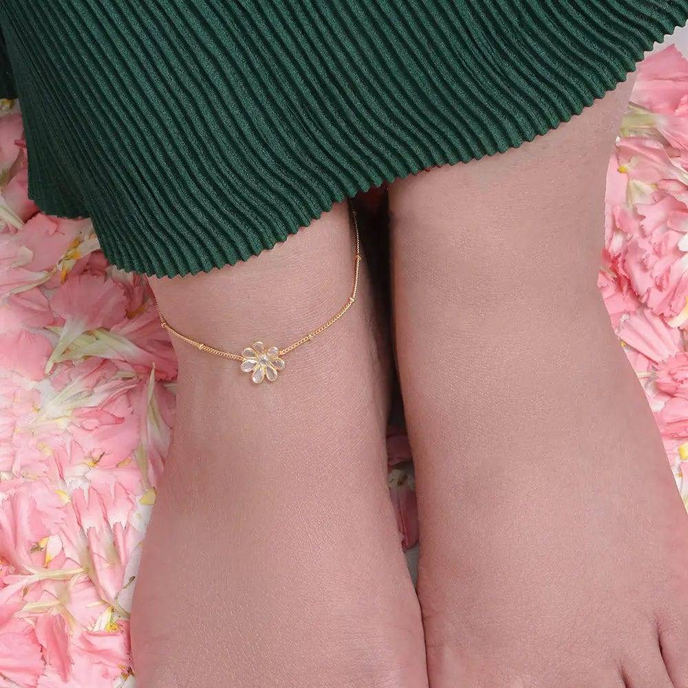 Single Silver 92.5 Flower Anklet : U080SO011LA0504