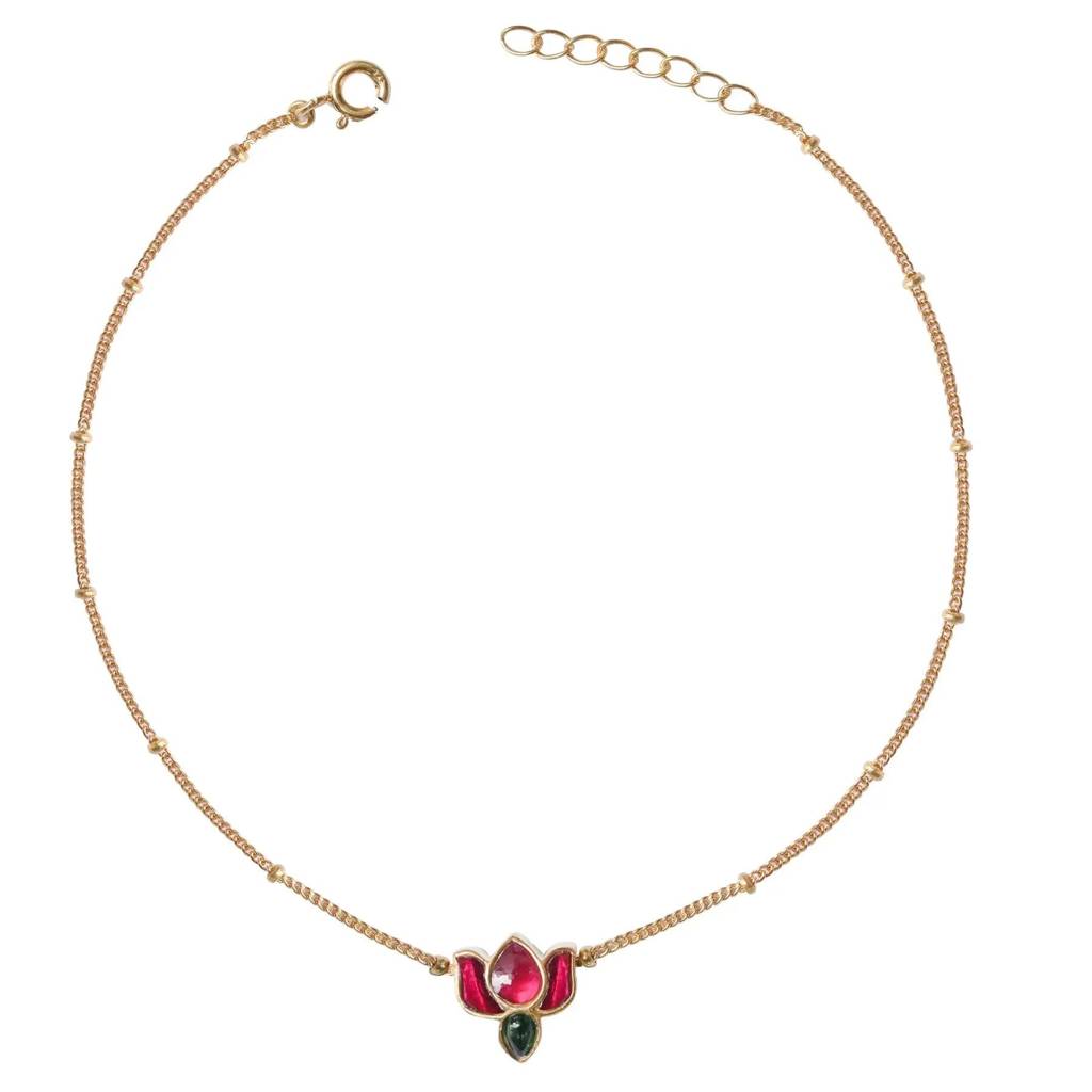 Single Silver Kundan Lotus Anklet : U080SO08LA0512