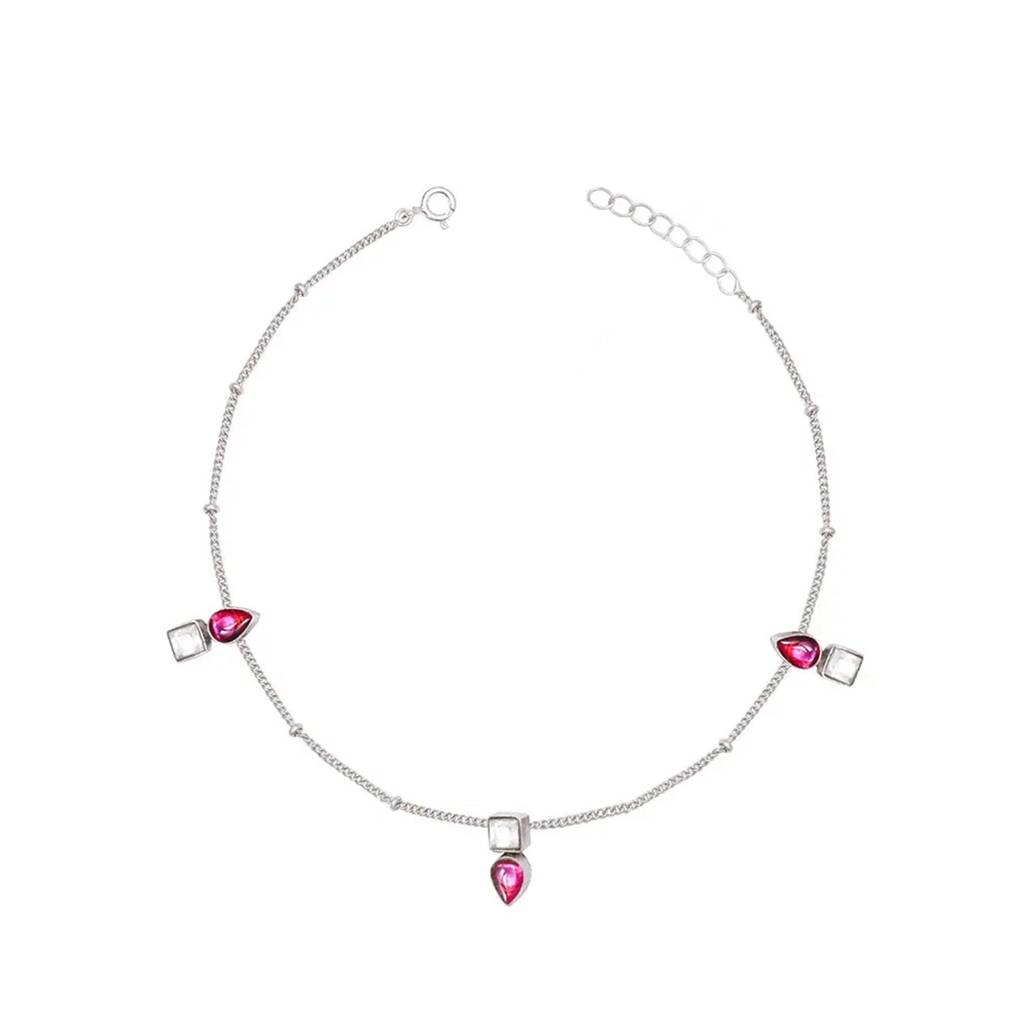 Single Silver 92.5 Anklet With Square And Drop Stones : U080SO08LA0528
