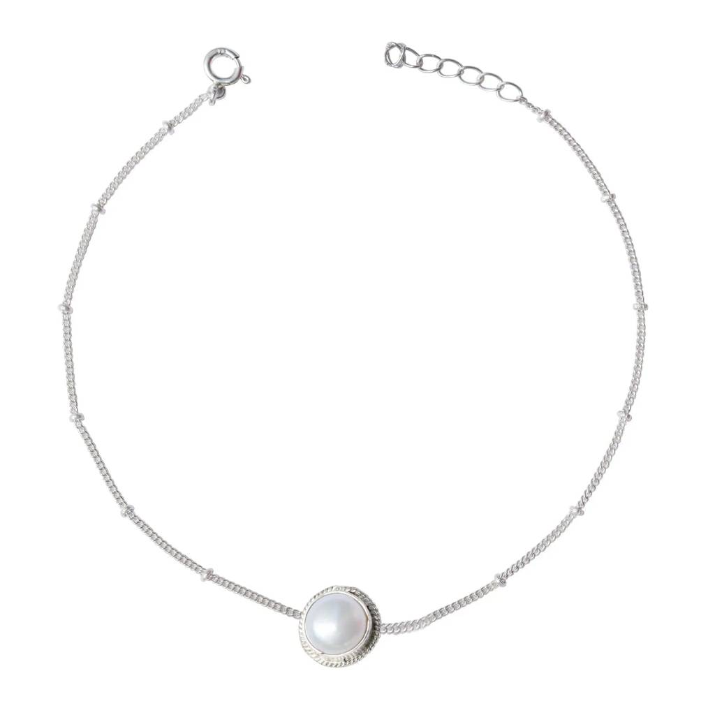 Single Pearl Silver 92.5 Anklet : U080SO08LA0529
