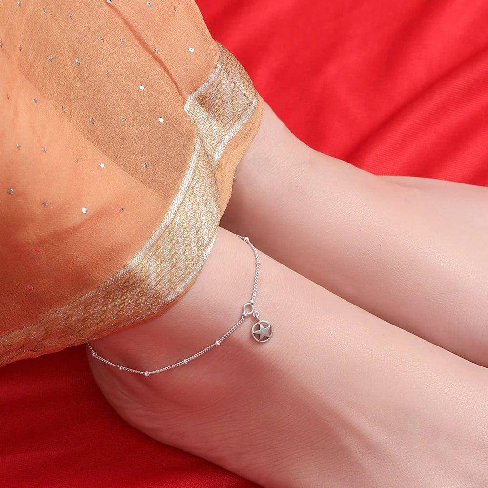 Single Silver Star Charm Hanging Anklet : U080SO08LA0531