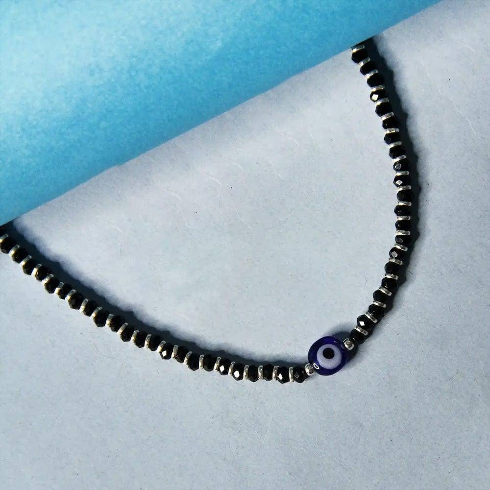 Single Silver Evil Eye Protector Anklet : U100SO020LA0527