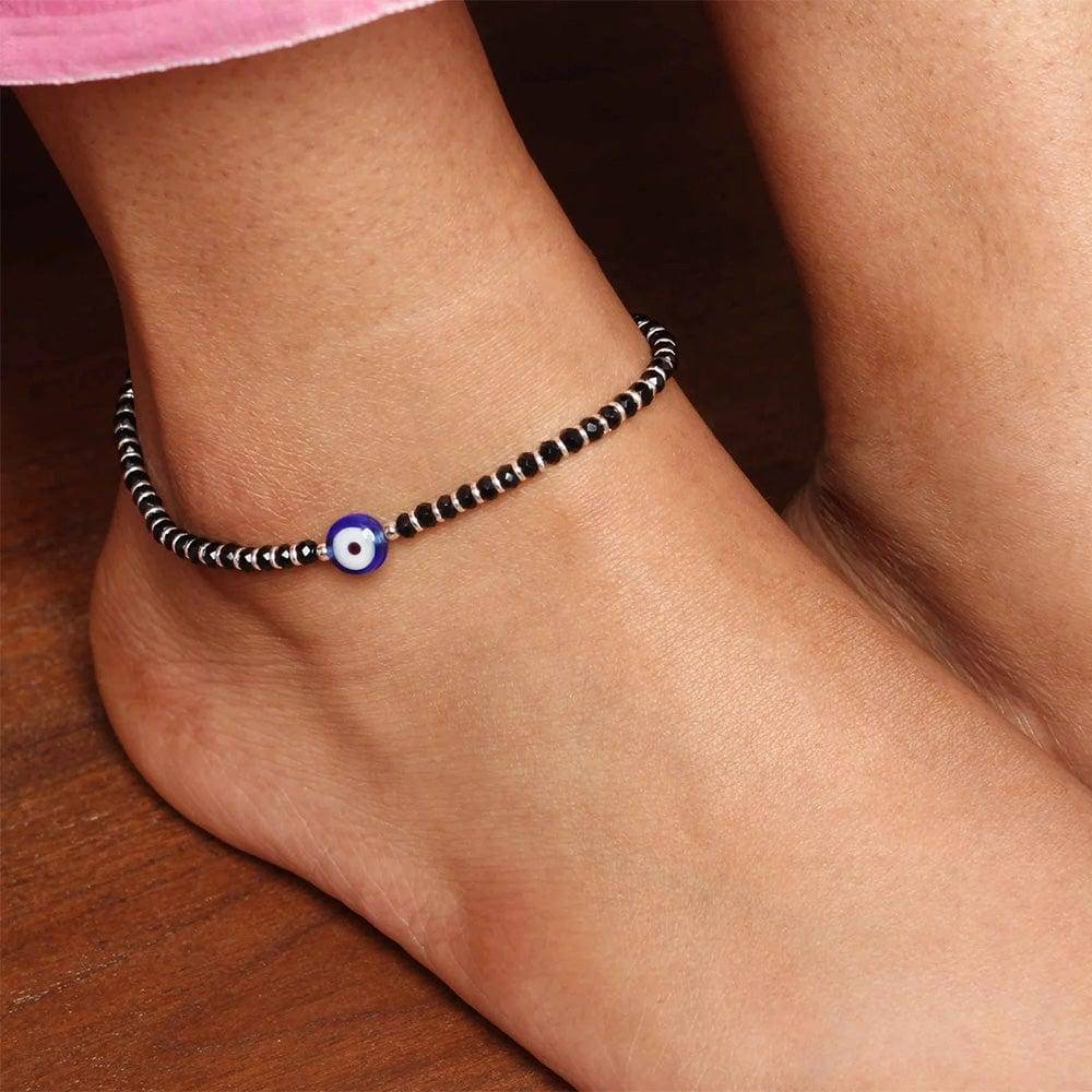 Single Silver Evil Eye Protector Anklet : U100SO020LA0527