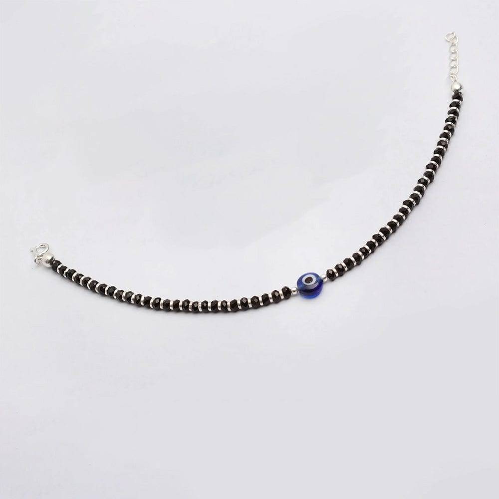 Single Silver Evil Eye Protector Anklet : U100SO020LA0527