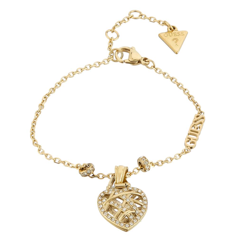 Guess Heart Cage Gold-Plated Stainless Steel Bracelet For Women : UBB03100YGS