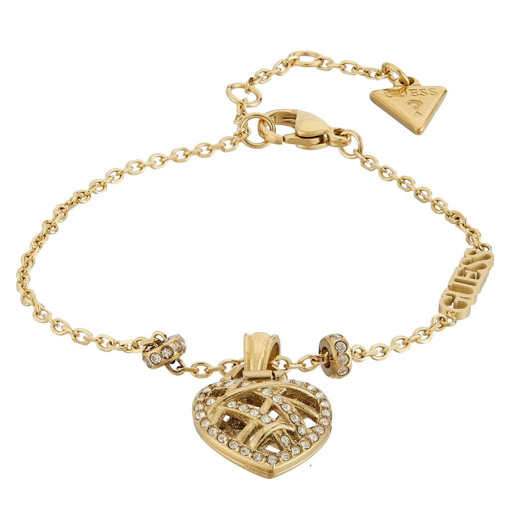 Guess Heart Cage Gold-Plated Stainless Steel Bracelet For Women : UBB03100YGS