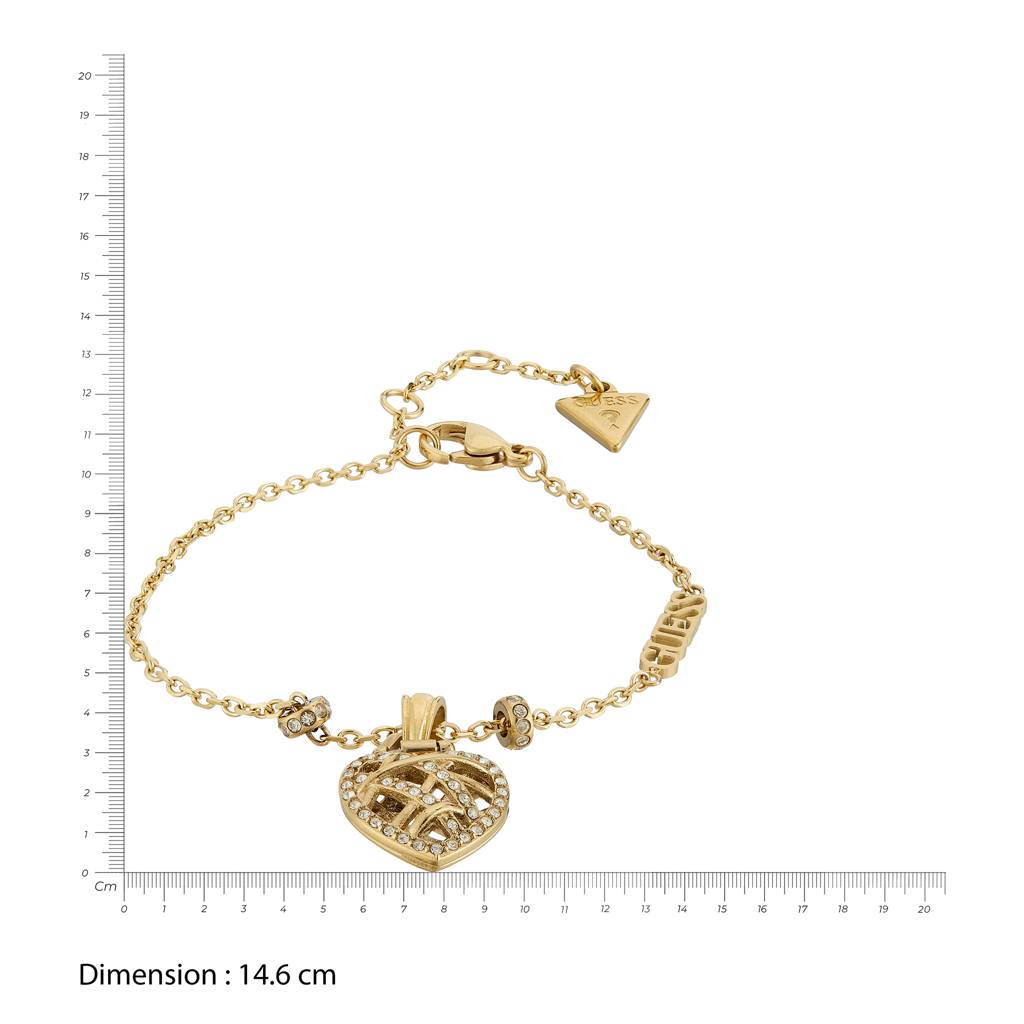 Guess Heart Cage Gold-Plated Stainless Steel Bracelet For Women : UBB03100YGS