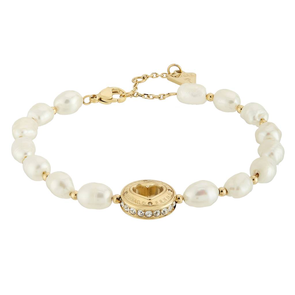 Guess Rolling Hearts Gold-Plated Stainless Steel Bracelet For Women : UBB03342YGL
