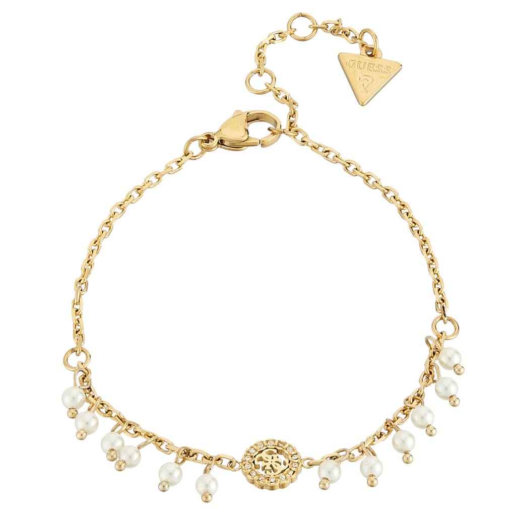 Guess Bon Bon Gold-Plated White Stainless Steel Bracelet For Women : UBB04681YGWHL