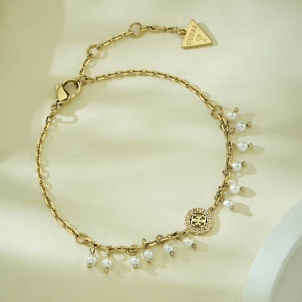 Guess Bon Bon Gold-Plated White Stainless Steel Bracelet For Women : UBB04681YGWHS