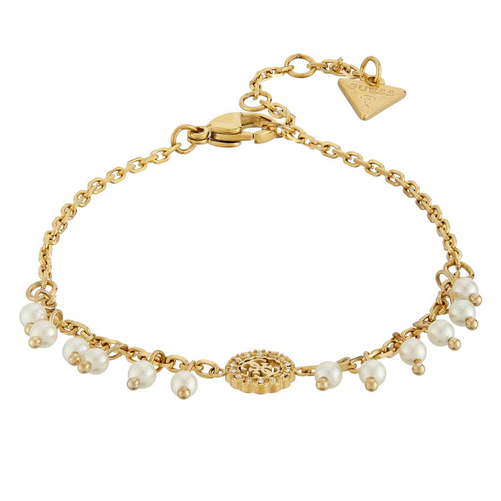 Guess Bon Bon Gold-Plated White Stainless Steel Bracelet For Women : UBB04681YGWHS