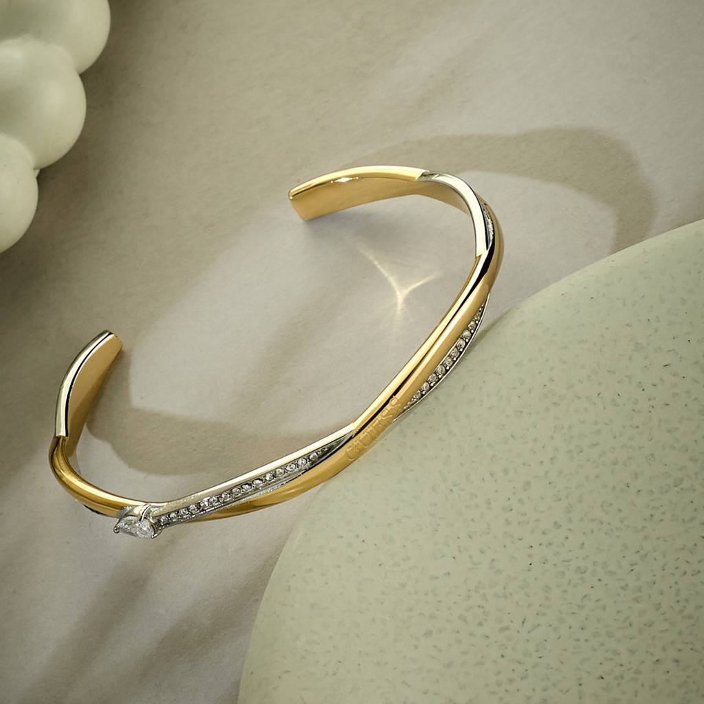 Guess Twist Gold-Plated Stainless Steel Cuff Bracelet For Women : UBB05069YGRHS