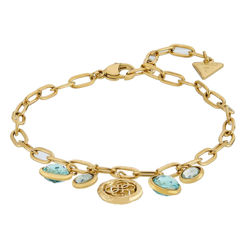 Guess Petra Gold-Plated Aqua Stainless Steel Bracelet For Women Small : UBB05096YGAQS