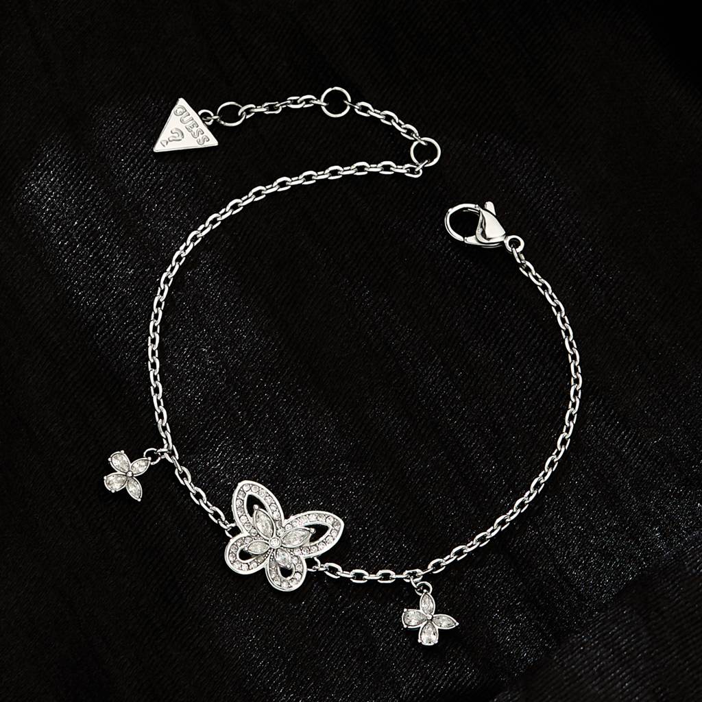 Guess Lily Silver-Plated Stainless Steel Butterfly Bracelet For Women : UBB05113RHS