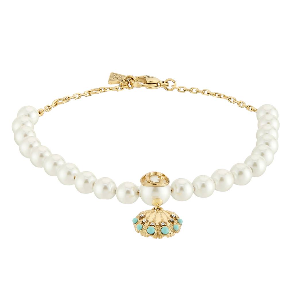 Guess Seashell Gold-Plated Pearl Stainless Steel Bracelet For Women Large : UBB05126YGL