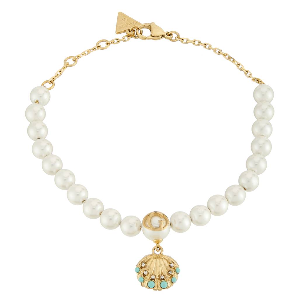 Guess Seashell Gold-Plated Pearl Stainless Steel Bracelet For Women Large : UBB05126YGL