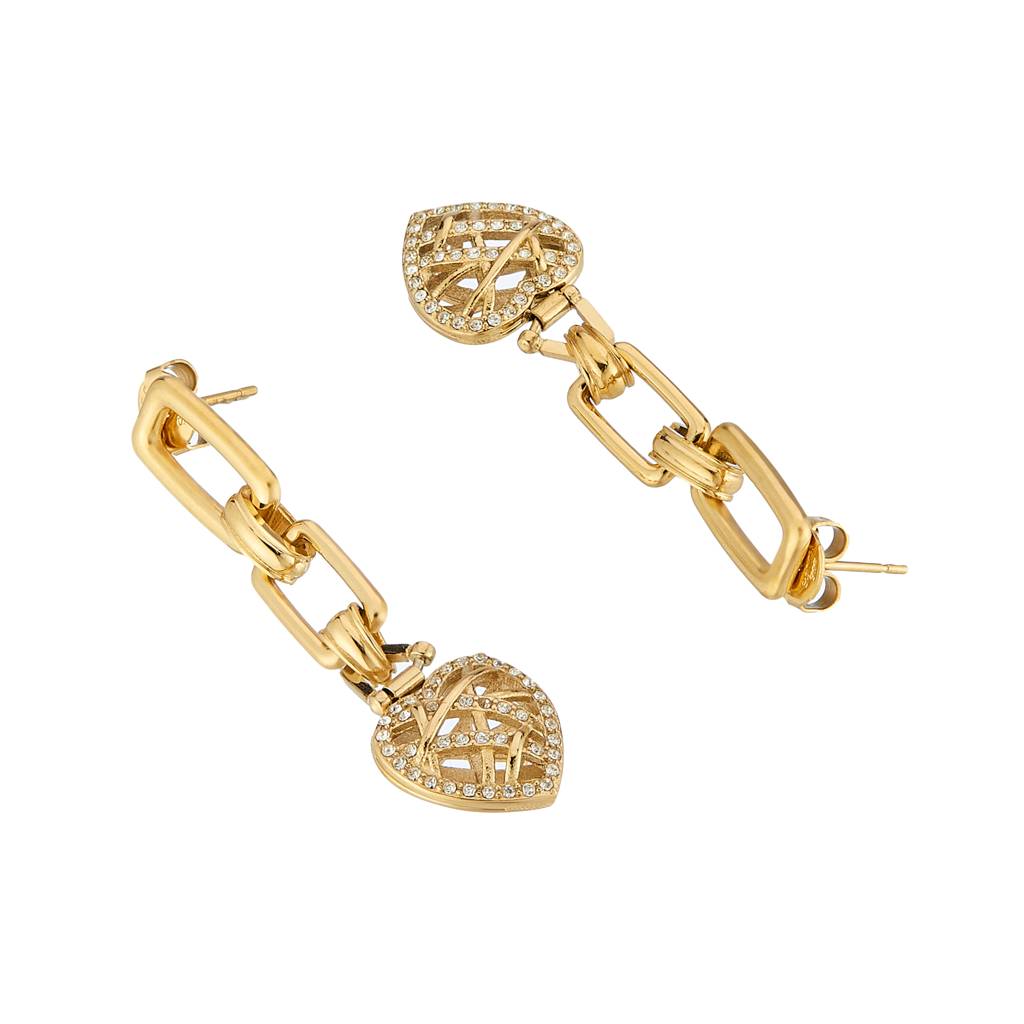 Guess Heart Cage Gold-Plated Stainless Steel Earrings For Women : UBE03096YG