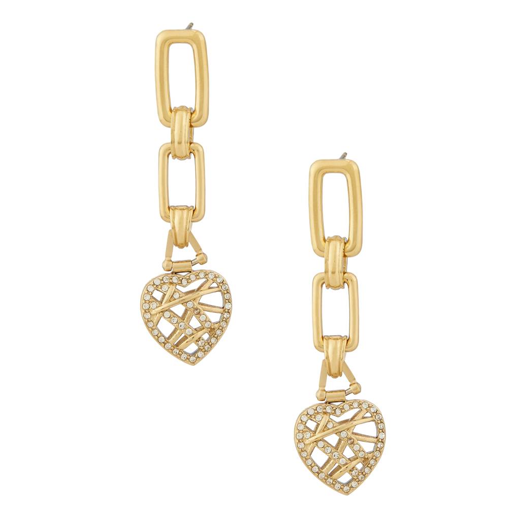 Guess Heart Cage Gold-Plated Stainless Steel Earrings For Women : UBE03096YG