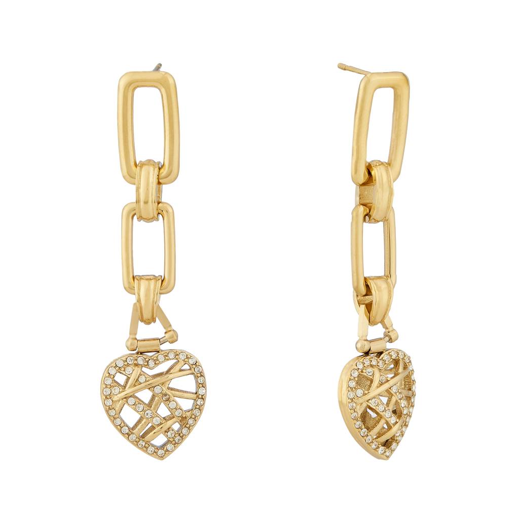 Guess Heart Cage Gold-Plated Stainless Steel Earrings For Women : UBE03096YG