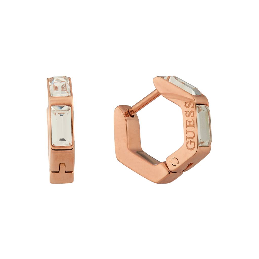 Guess Huggie Me Rose Gold-Plated Stainless Steel Earrings For Women : UBE03133RG