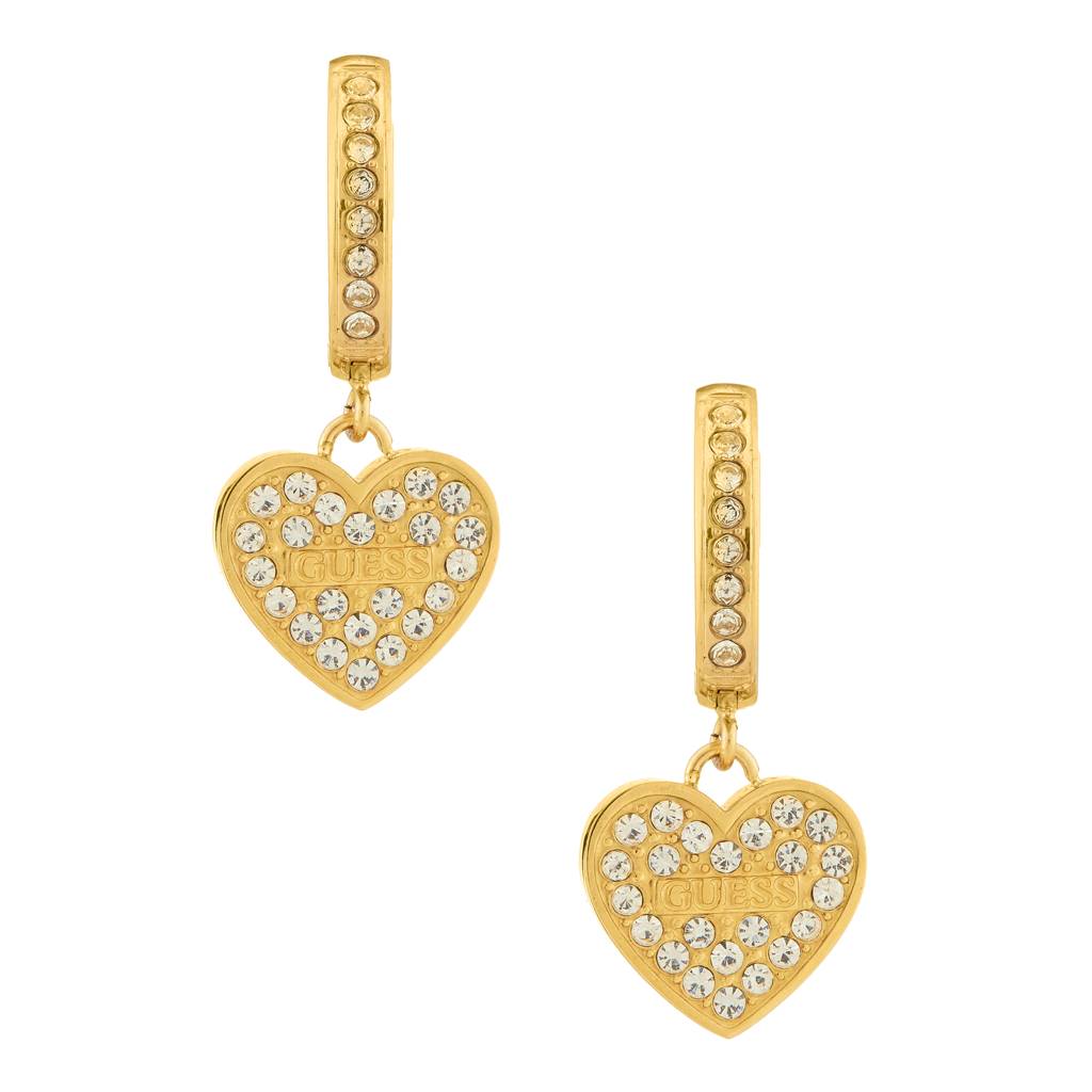 Guess Huggie Me Gold-Plated Stainless Steel Heart Drop Earrings For Women : UBE03136YG