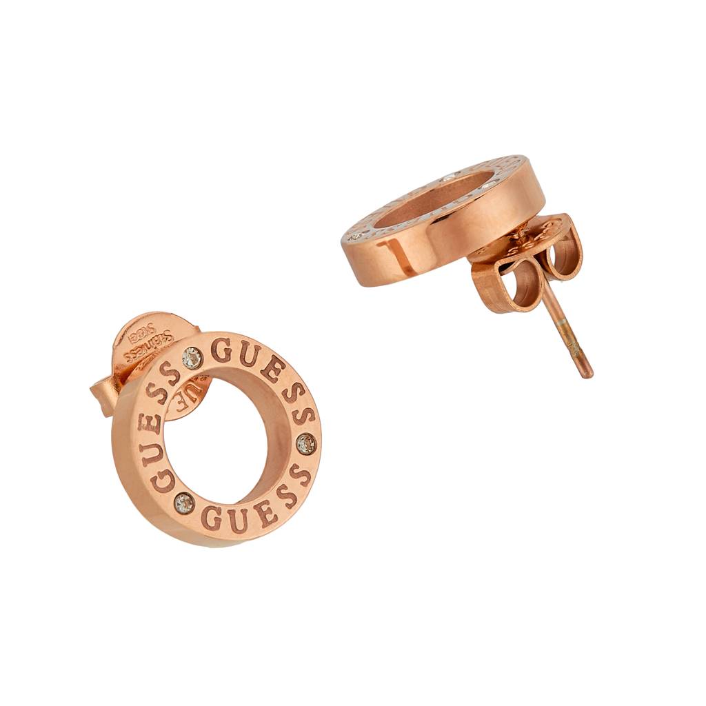 Guess Circle Lights Rose Gold-Plated Stainless Steel Earrings For Women : UBE03173RG