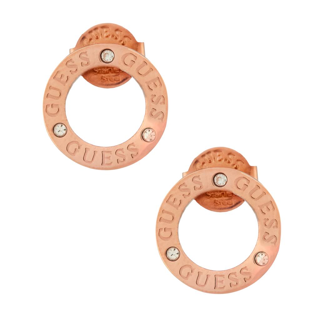 Guess Circle Lights Rose Gold-Plated Stainless Steel Earrings For Women : UBE03173RG