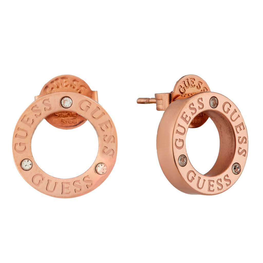 Guess Circle Lights Rose Gold-Plated Stainless Steel Earrings For Women : UBE03173RG