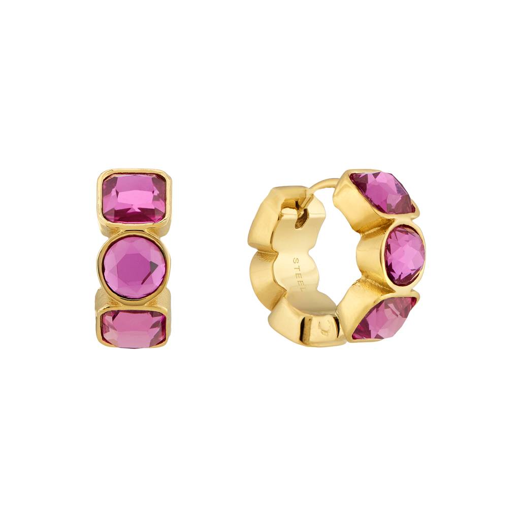 Guess Crazy Earrings Gold-Plated Pink Stainless Steel Earrings For Women : UBE03305YGRS