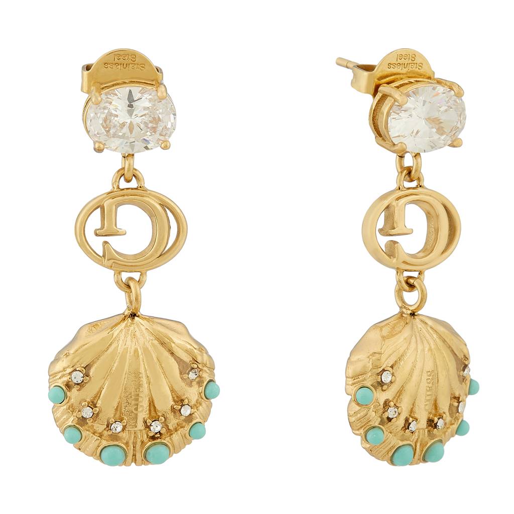 Guess Seashell Gold-Plated Stainless Steel Drop Earrings For Women : UBE05124YG