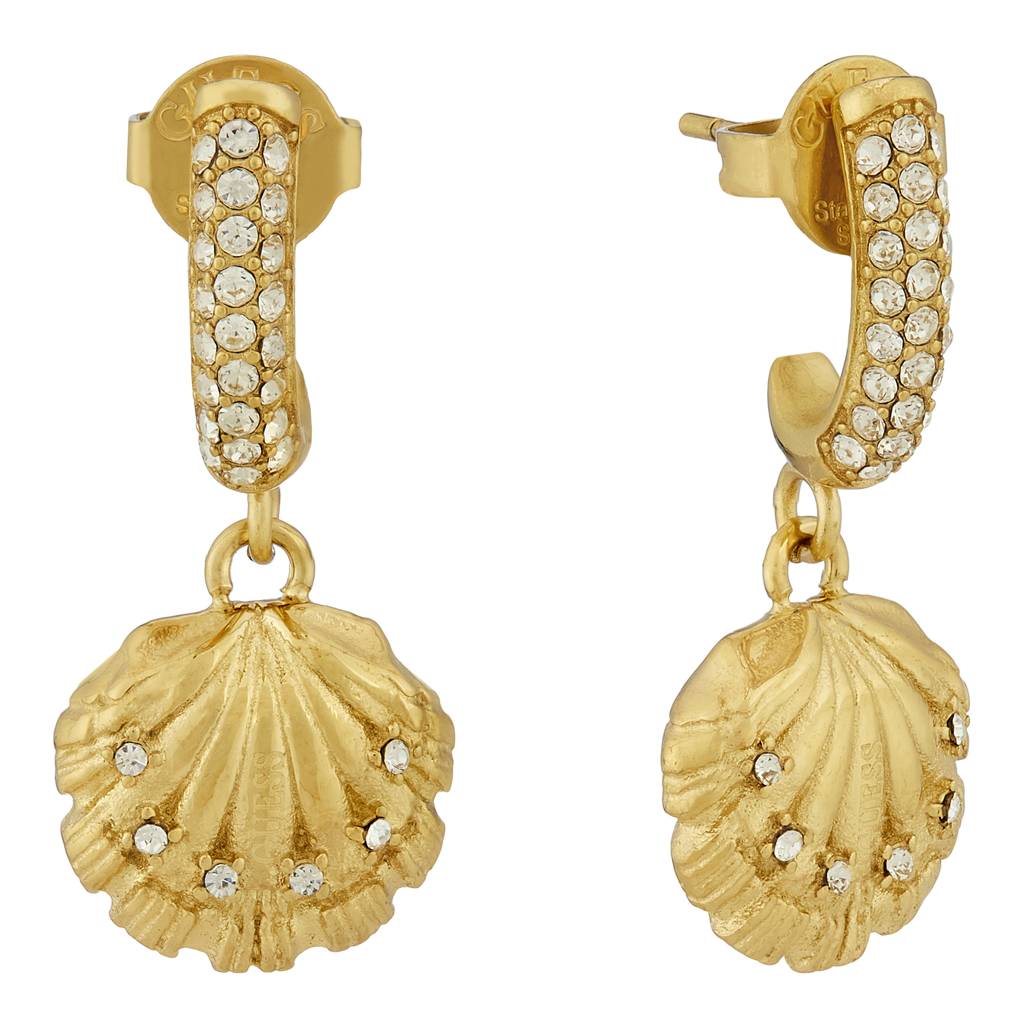 Guess Seashell Gold-Plated Stainless Steel Earrings For Women : UBE05137YG