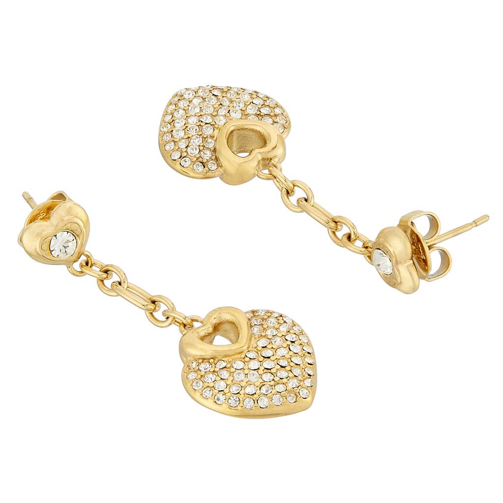 Guess Crazy In Love Gold-Plated Stainless Steel Drop Earrings For Women : UBE05210YG