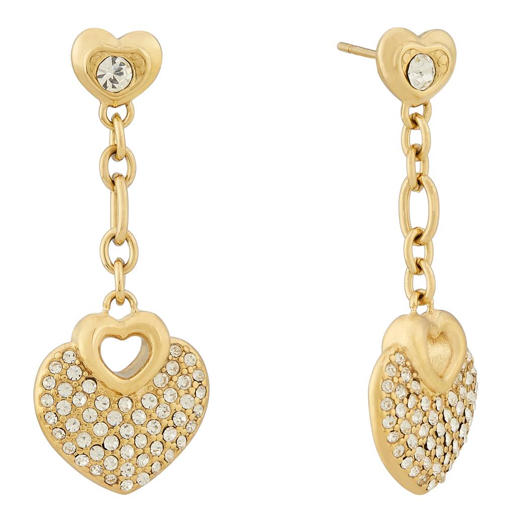 Guess Crazy In Love Gold-Plated Stainless Steel Drop Earrings For Women : UBE05210YG