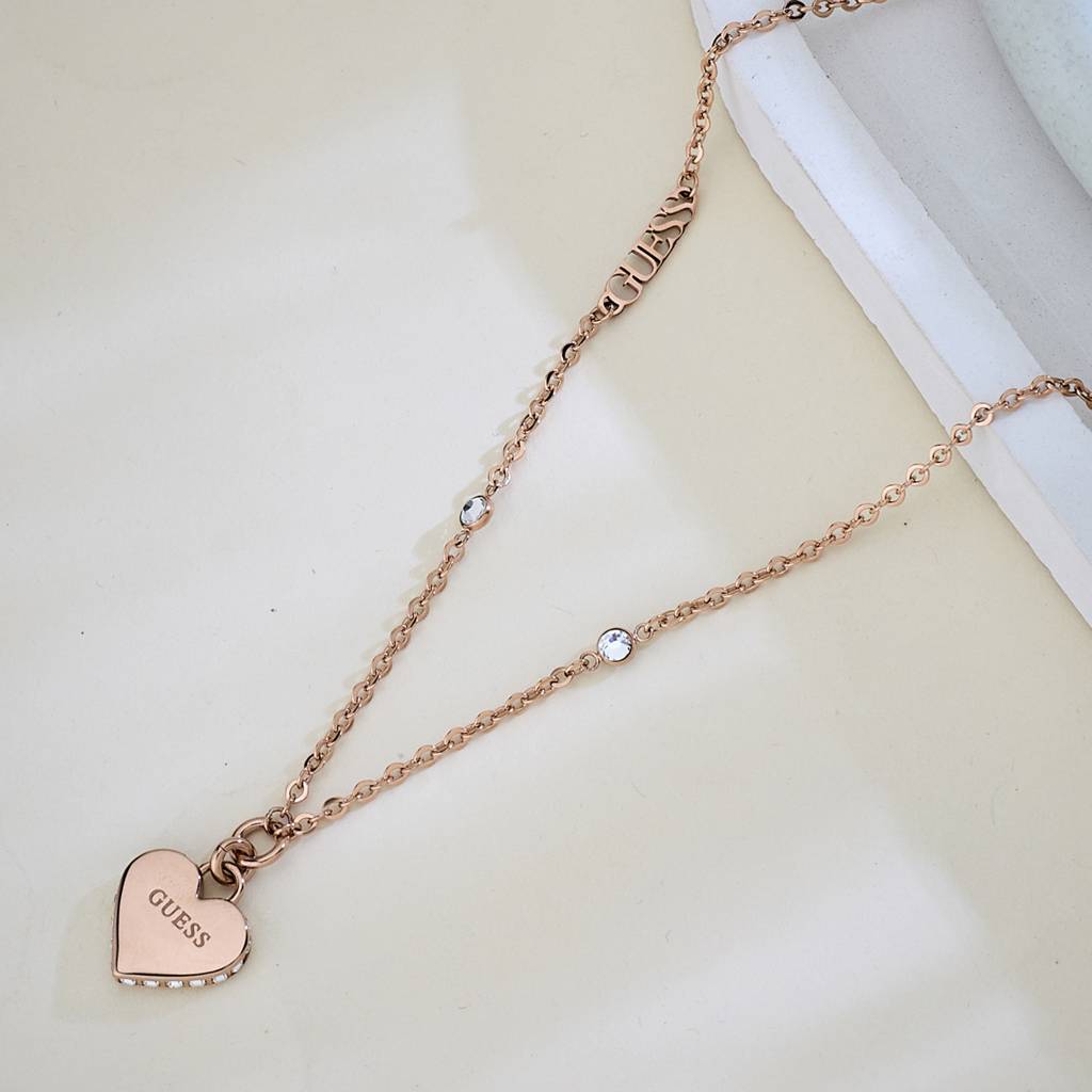 Guess Falling In Love Gold-Plated Stainless Steel Necklace For Women Gold  Stainless Steel Ubn02245Rg