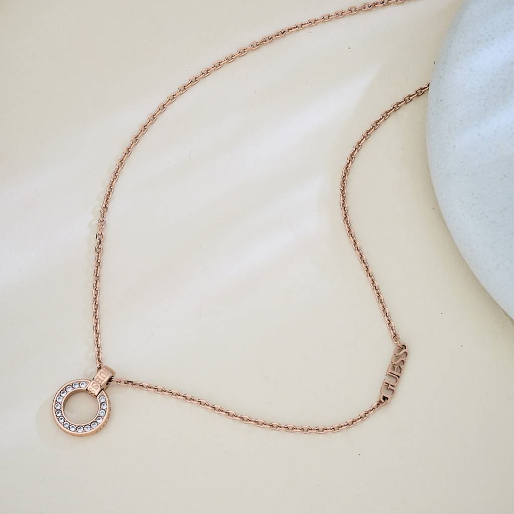 Guess Circle Lights Rose Gold-Plated Stainless Steel Necklace For