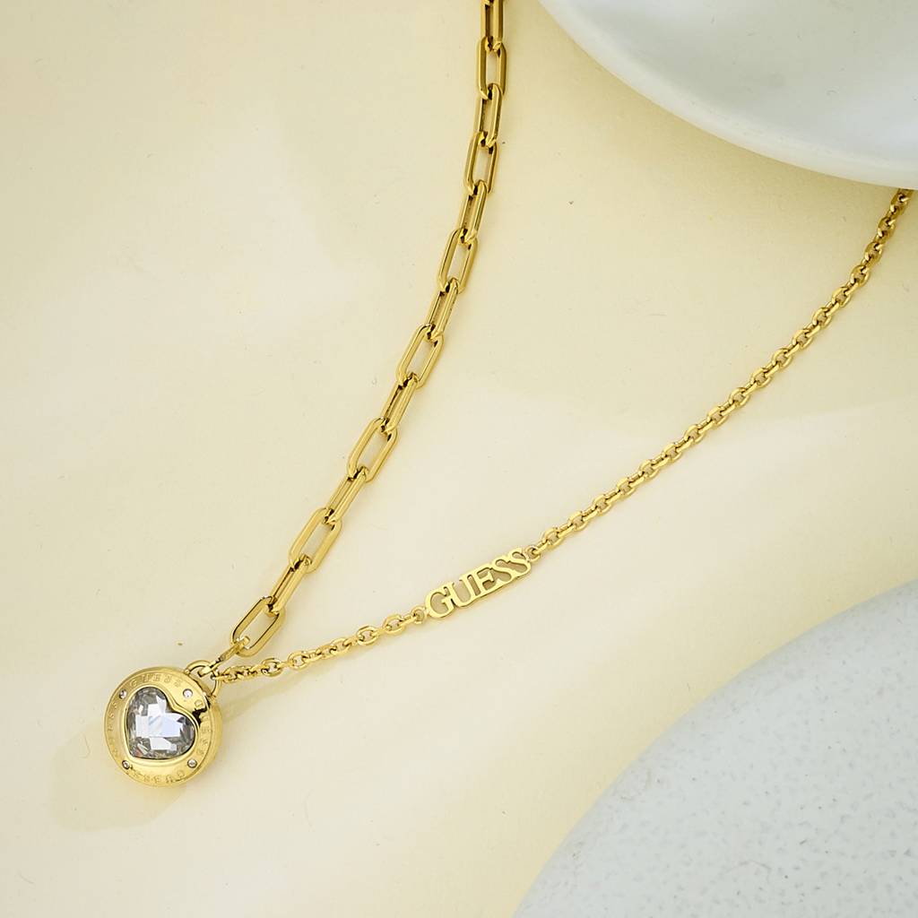 Guess Rolling Hearts Gold-Plated Stainless Steel Necklace For Women Gold  Stainless Steel Ubb05113Rh