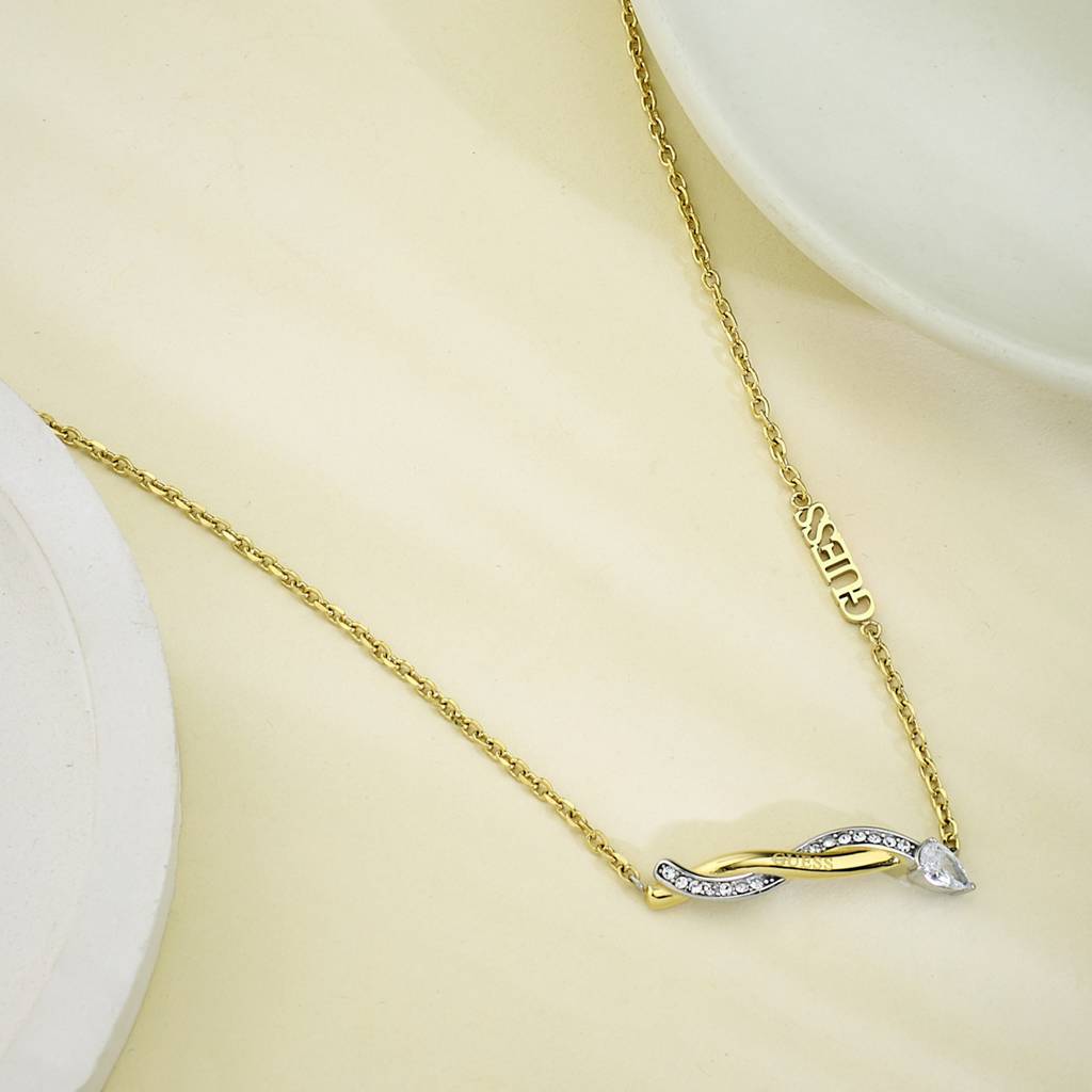 Guess Twist Gold-Plated Stainless Steel Necklace For Women Gold  Stainless Steel Ubr03254Rhyg