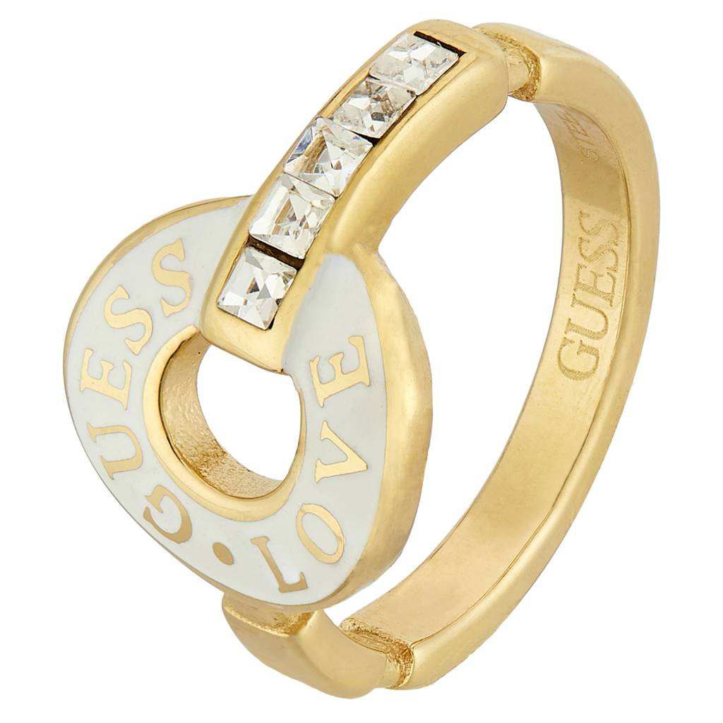 Guess Love Gold & White Stainless Steel Ring For Women : UBR04079YGWH54
