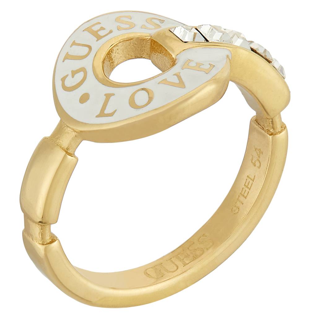 Guess Love Gold & White Stainless Steel Ring For Women : UBR04079YGWH54
