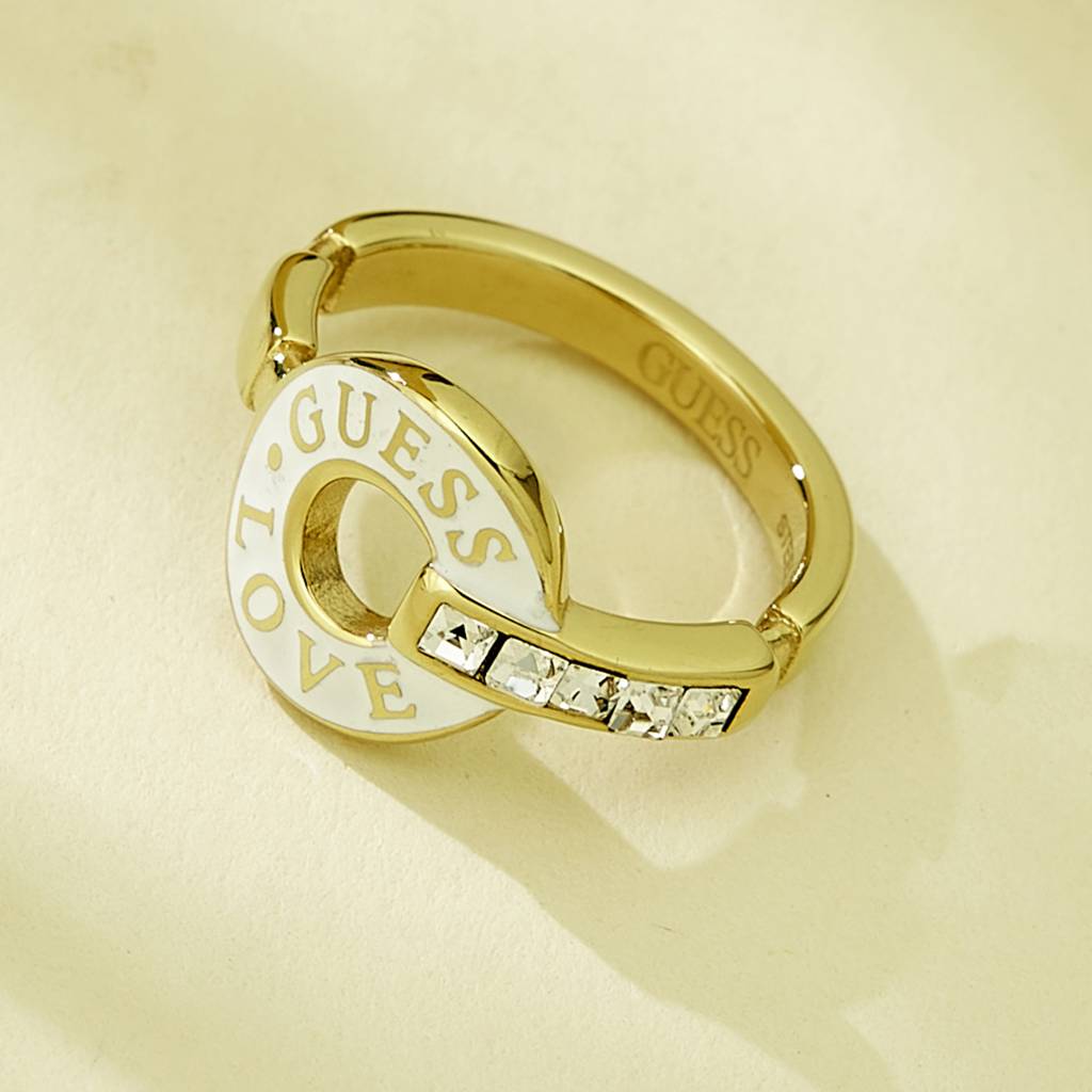Guess Love Gold & White Stainless Steel Ring For Women : UBR04079YGWH56